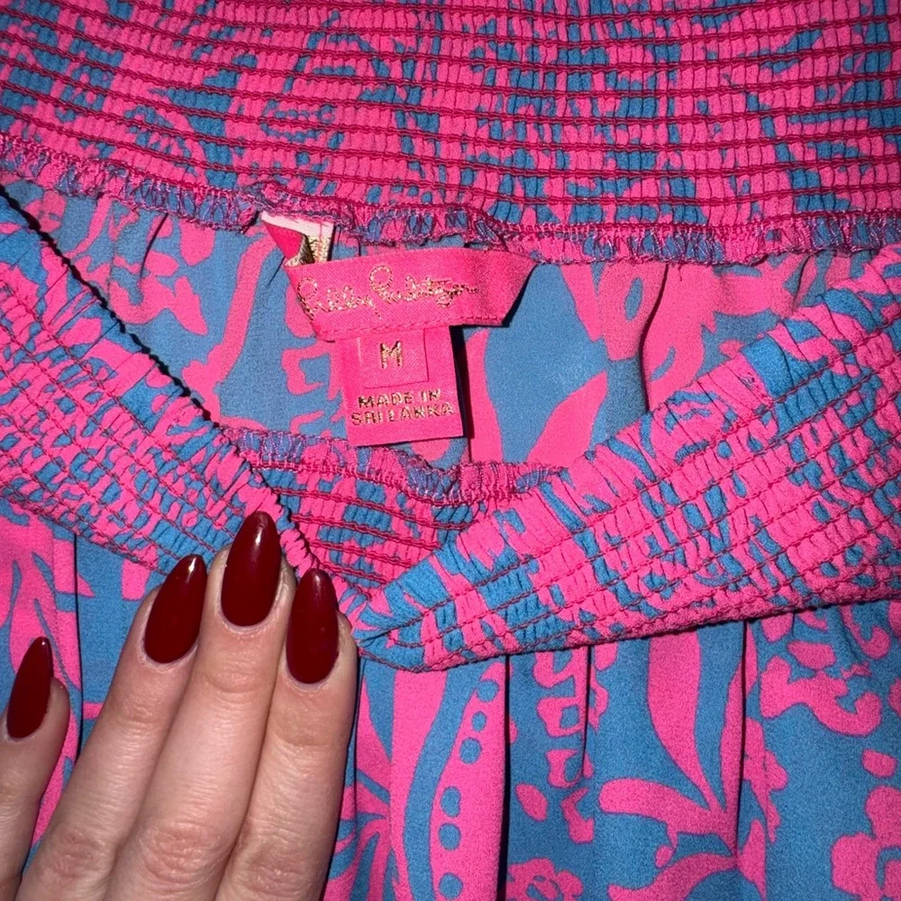 Lilly Pulitzer Vibrant Pink and Blue Off-Shoulder Blouse - Picture 2 of 2